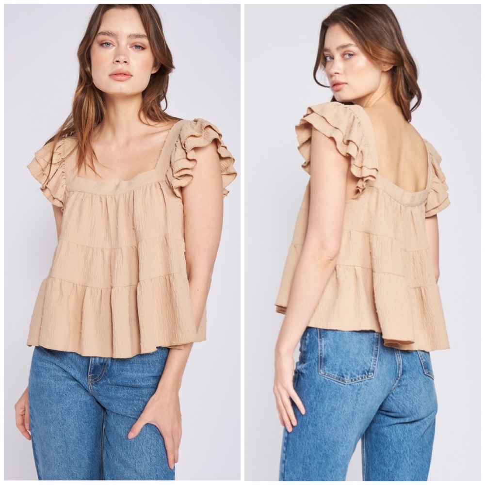 Jacquie The Label Taupe Swiss Dot Swing Top - Picture 2 of 8